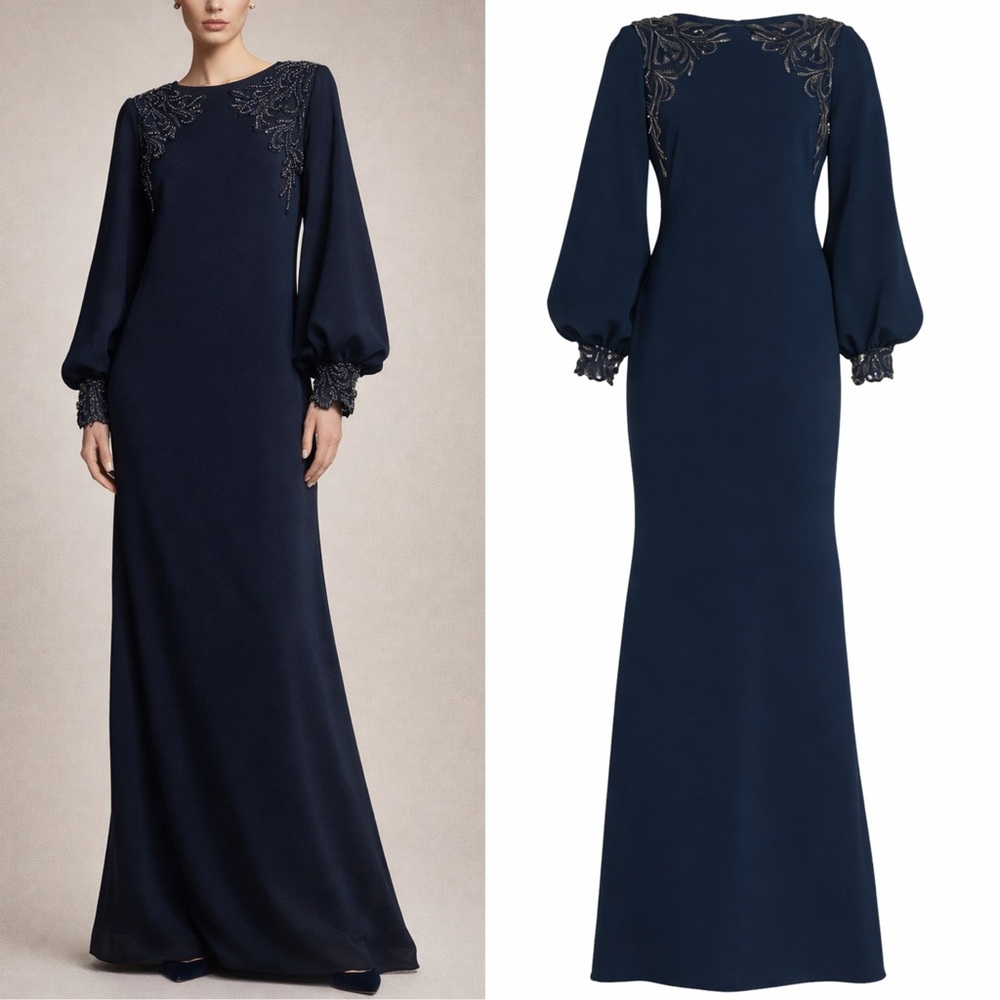 Badgley Mischka Beaded Gown in Navy Blue NWT Sz 10
